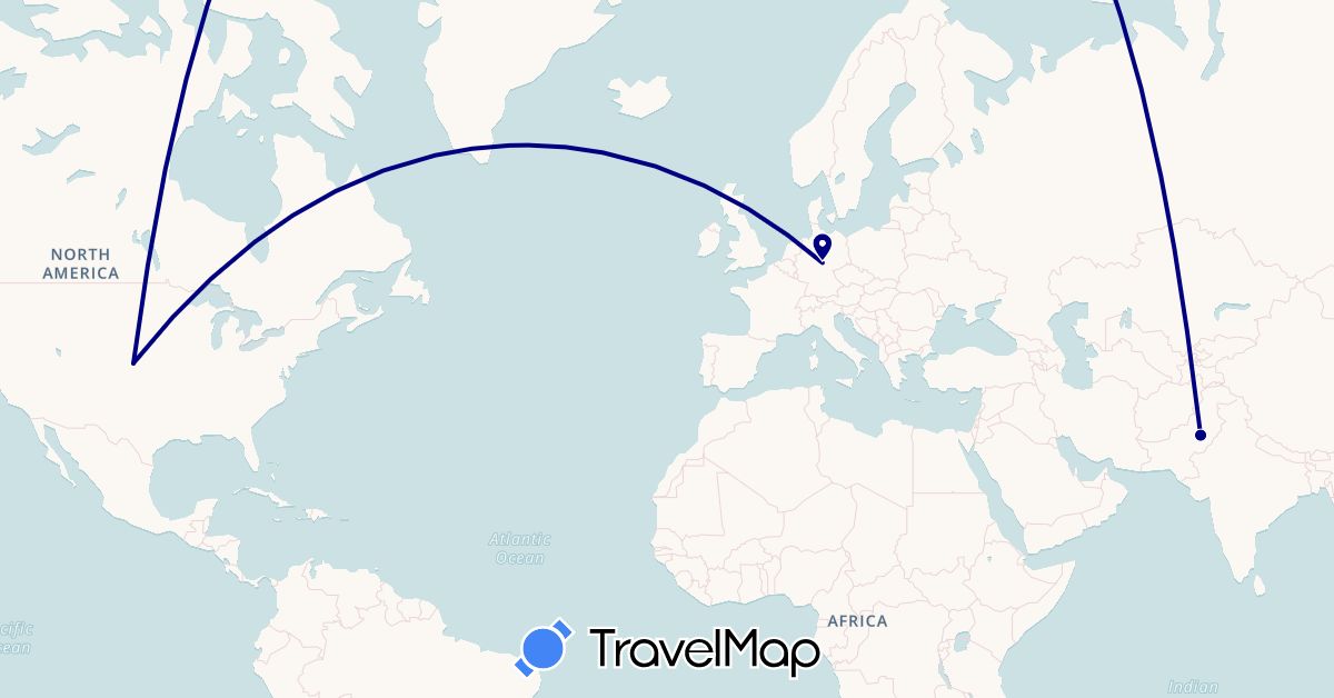 TravelMap itinerary: driving in Germany, Pakistan, United States (Asia, Europe, North America)